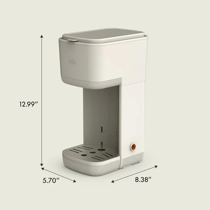 Single-Serve Bella Coffee Maker – Compact 6oz–14oz Brewer for Ground Coffee or Pods, One-Touch Operation, Adjustable Drip Tray, 35oz Water Tank, Travel Mug Friendly, Dishwasher-Safe Parts (Oatmilk)