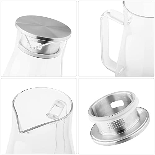 Borosilicate Glass Pitcher with Lid, 1.8L / 60 oz Heat Resistant Glass Water Carafe with Handle for Fridge, Large Iced Tea Pitcher, Juice Jug for Milk, Hot and Cold Beverage