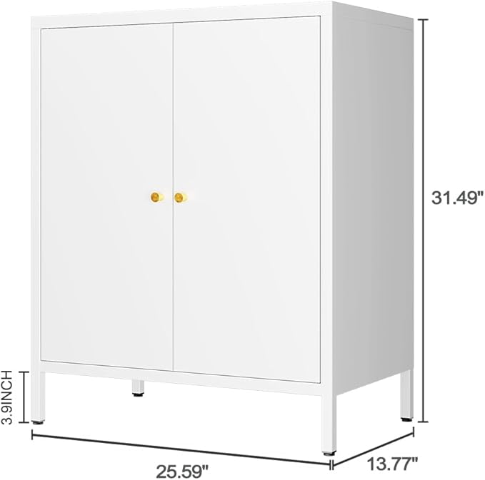 Small 2 Metal Storage Side Buffet Cabinet for Bed Room,Living Room,Entryway,Hallway,Home,Hotel,Office,Garage,Kitchen,1 Removable Shelf. (Metal Door, White)
