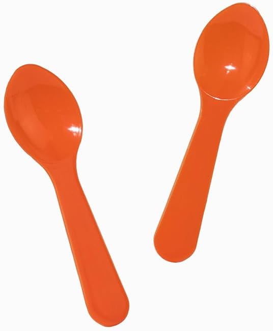 UNIQ 3000-Count 3 Inch Orange Mini Plastic Tasting Spoons | Disposable Small Taster Spoons for Food, Ice Cream, or Spices | Frozen Dessert Supplies