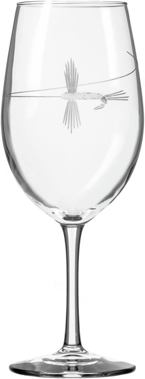Rolf Glass | Fly Fishing All Purpose Wine Glass 18 Ounce | Set of 4 | Large Wine Glasses | Lead-Free Crystal Glass | Engraved All Purpose Wine Glasses | Made in the US | Outdoor Lifestyle