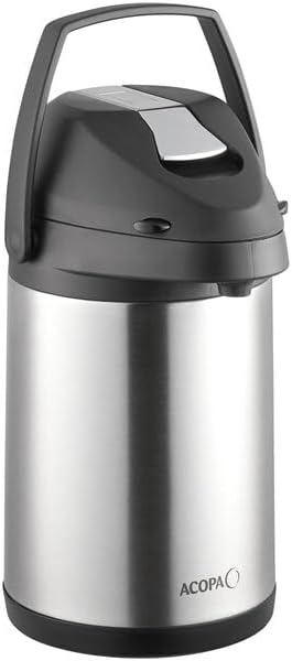 3 Liter Stainless Steel Airpot with Metal Lever, Double Wall Insulated Coffee Dispenser, Silver, Round, 13.2 Inch Height, BPA Free