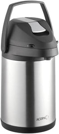 3 Liter Stainless Steel Airpot with Metal Lever, Double Wall Insulated Coffee Dispenser, Silver, Round, 13.2 Inch Height, BPA Free