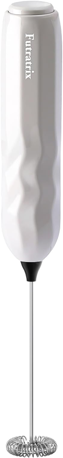Handheld Milk Frother, Fast Powerful Drink Mixer Battery operated with Stainless Steel Whisk for Coffee (white)