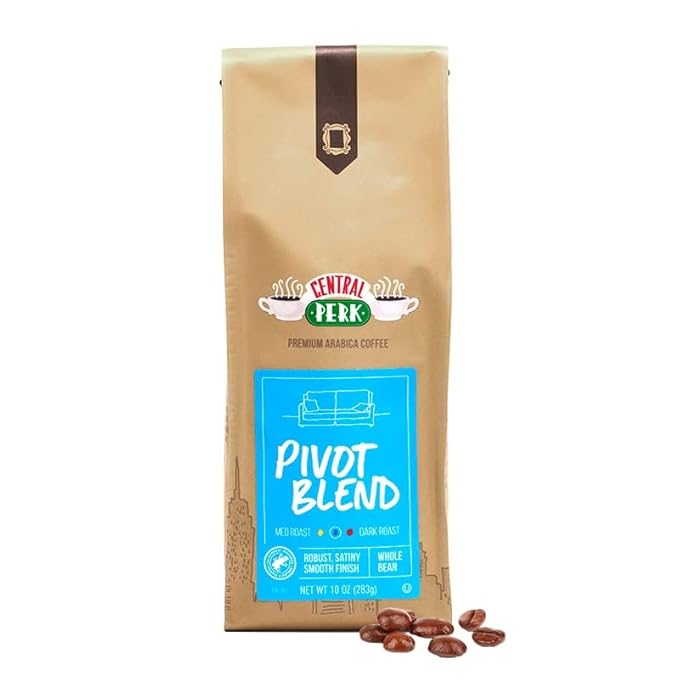 Central Perk Medium Dark Roast Whole Bean Coffee "Pivot Blend" - 100% Arabica Coffee Beans with Sweet Cocoa, Bright Citrus & Herbal Notes, Bold & Smooth Finish, 10oz Bag