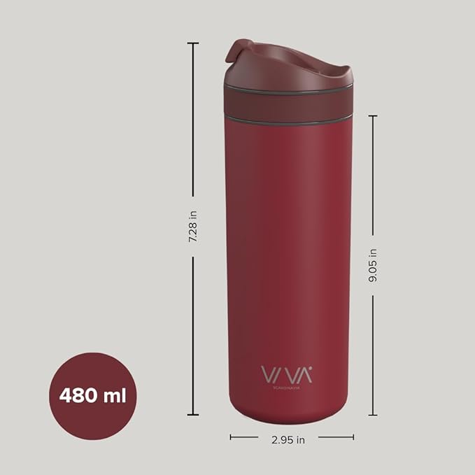 VIVA Recharge Cranberry Red Insulated Tea & Coffee Mug & Travel French Press Coffee Maker, 16 oz, Brew & Drink From the Same Coffee Mug On the Go or Camping