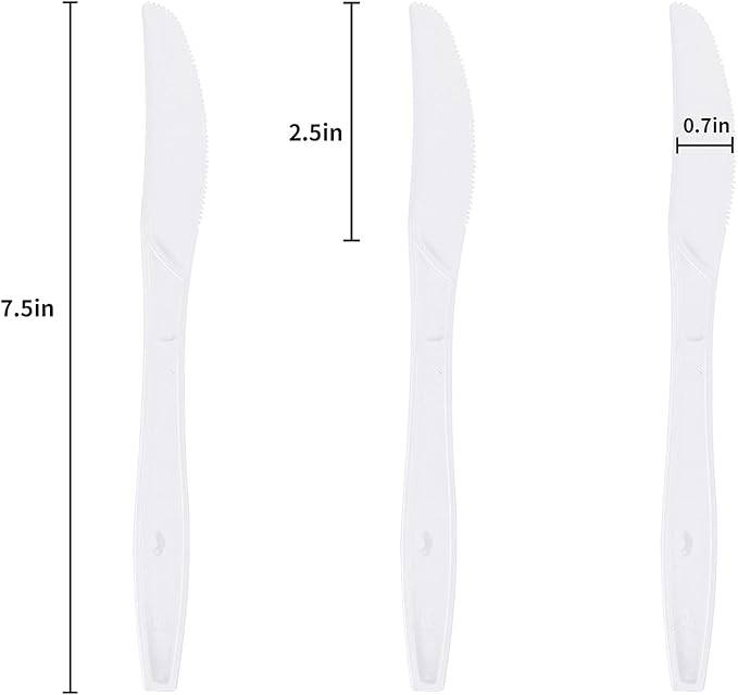 Plastic Knives Disposable Individually Packaged Knive White 7Inch Commercial Take Away Knives Heavy Individually Wrapped Knives 100 PCS