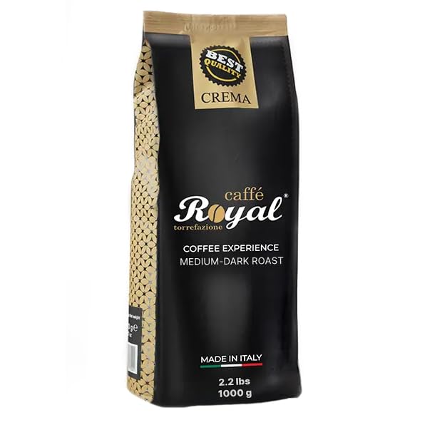 Royal Caffé Italian Coffee Beans – Crema, Medium Dark Roast, 50% Arabica Robusta Blend, Hazelnut Notes, Whole Bean, Freshly Roasted Gourmet Coffee, 2.2 Pounds (1000 Grams), Made in Italy