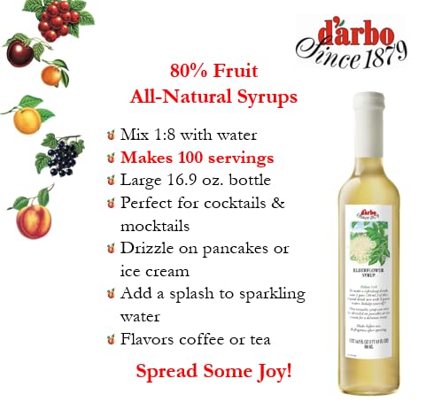 D'arbo Syrup Single Bottle Elderflower 500ml (16.9oz) Bottles From Austria