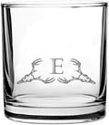 Hat Shark Personalized Whiskey Glass with Deer Skull Monogram, Single Rocks Glass, A-Z Initial, Clear (1, Letter E)