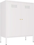 White Metal Storage Cabinet, Kitchen Cupboard with Adjustable Shelves, Side Table Storage with Doors,2 Door Locker Cabinets for Small Home,Office,Kitchen,Dining Room