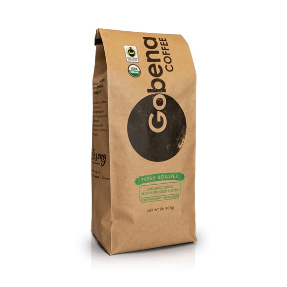 Fair Trade Organic Certified Swiss Water Process Decaf 2 lb Whole Bean, 100% Arabica Specialty Coffee, 32 ounces, 2 pounds, Bulk Coffee