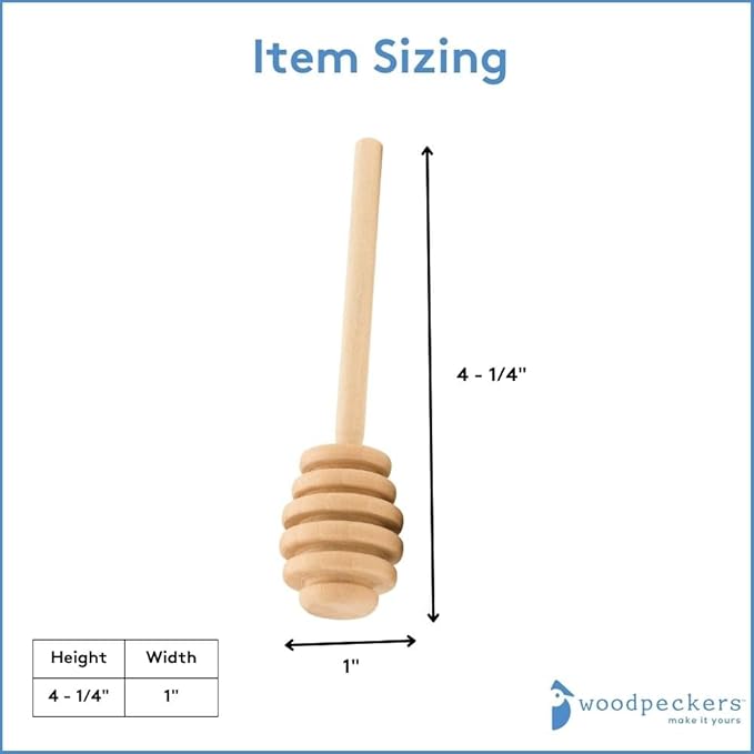 Wooden Honey Dipper Sticks, Honey Comb Wand Stirrers for Tea, Honeycomb Dripper Stir Spoons, Wood Dabber Combs Drizzler Sticks for Cake Pops, 4" Charcuterie Drizzle Dippers Pack of 6 by Woodpeckers