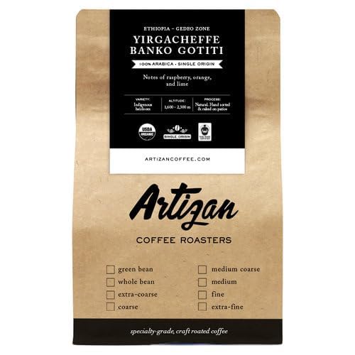 Artizan Coffee USDA Organic Whole Bean Coffee | Ethiopian Yirgacheffe Single Origin | Dark Roast | 2 lbs | Roasted in South Florida