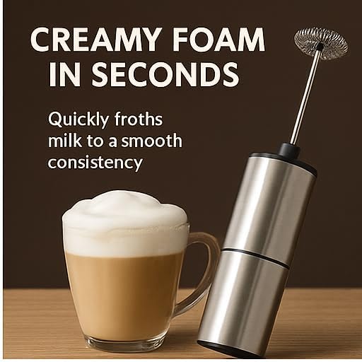 Premium Stainless Steel Electric Milk Frother | Battery Operated Foam Maker for Coffee, Latte, Matcha | Durable & Lightweight Handheld Frother for Creamy Foam | Ergonomic Design& Easy to Operate