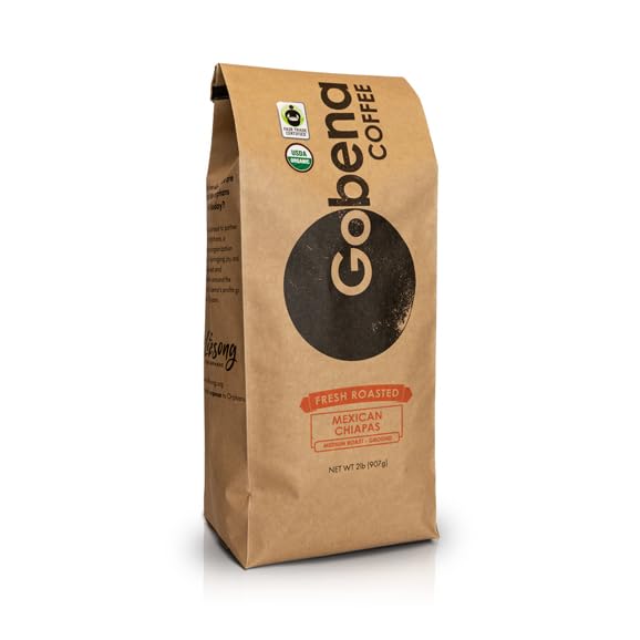 Gobena 2lb Fair Trade Organic Certified Mexican Chiapas Ground Medium Roast Coffee, 32 oz, Bulk Coffee, 100% Arabica Coffee