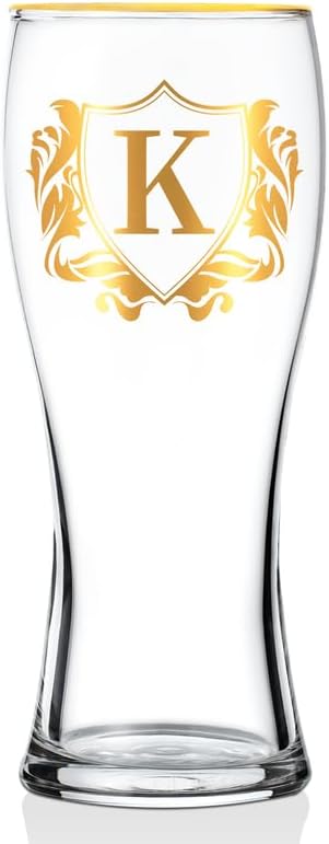 Personalized Beer Glass, Custom Alcohol Gifts for Beer Lovers, Unique Birthday, Christmas Gifts for Dad, Uncle, Husband, Boyfriend, with Initial K