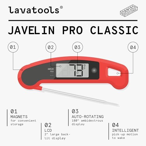 Lavatools Javelin® PRO Classic Ultra-Fast 2-Second Professional Digital Instant Read Meat Thermometer for Grill and Cooking, Auto-Rotating Backlit Display, IP65 Water Resistant, NSF Certified – Sesame
