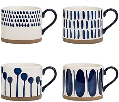 Koja 16 oz. Elegant Hand Painted Decorative Large Porcelain Ceramic Mug Set. 4 Decorative Mugs. Colorful Gift Pack. Impress & Entertain Family & Guests. Dishwasher Microwave Safe.