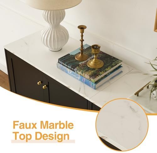 Black Accent Storage Cabinet Modern Freestanding Sideboard Buffet with Faux Marble Top Adjustable Shelves Wood Organizer for Living Room