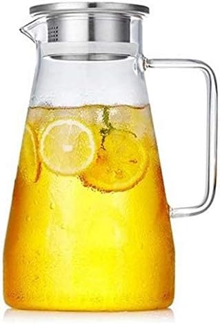 Hwagui - Large Heat Resistant Glass Pitcher with Stainless Steel Lid, Water Carafe with Handle, Good Beverage Pitcher for Homemade Juice and Iced Tea, 1800ml/61oz