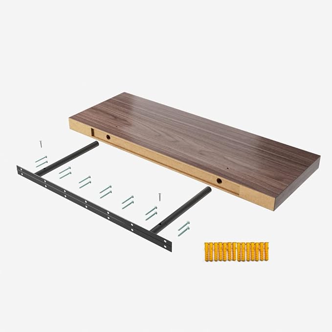 Floating Shelf, Set of 1 Wall Shelf, 24 in W x 12.75 in D x 2 in H Wooden Floating Wall Shelf with Invisible Brackets for Living Room/Bedroom/Bathroom/Kitchen Storage and Decor, Walnut