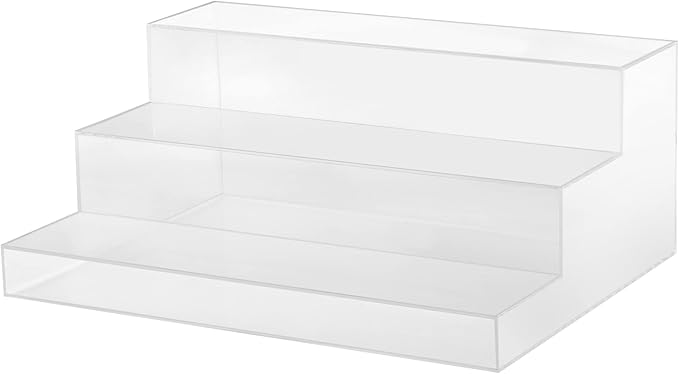 CiaoHER Large Acrylic Wine Liquor Bottle Rack 3 Tier Clear Countertop Riser Display for Bar Coffee Leisure Station Retail Store Shop Grocery Collection Organizer Stand (16''-1pack)