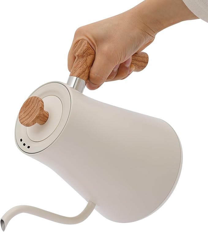 Gooseneck Electric Kettle, 1200W 0.9L/0.24Gal 304 Stainless Steel Electric Tea Kettle with LED Display Temperature Control Insulation Memory Function Water Boiler for Coffee Tea Milk (White)