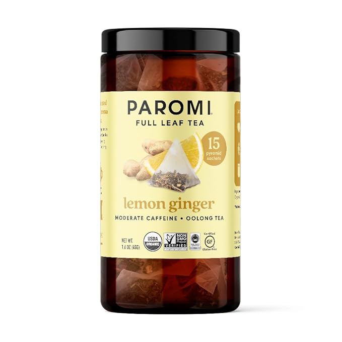 Paromi Lemon Ginger Organic Oolong Tea, Signature Jar, 15 Count