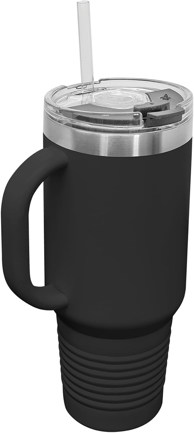 LaserGram 40oz Vacuum Insulated Travel Mug with Handle, Sushi, Personalized Engraving Included (Black)