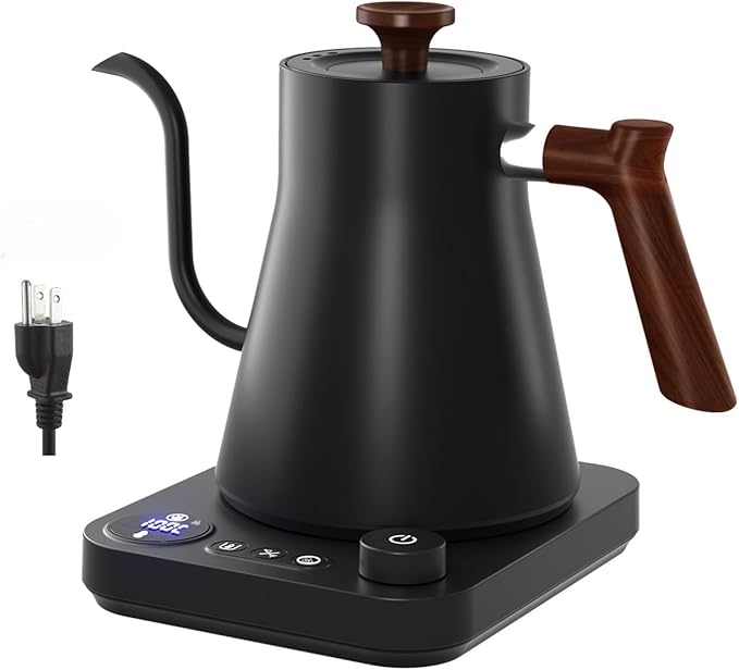 Gooseneck electric kettle,Auto Boil Detection, with Variable Temperature Control, Stainless Steel Inner, Ultra-Quiet 304 Stainless Steel,1200W Quick Heating, for Coffee, Tea & Milk, 0.9L(Black)