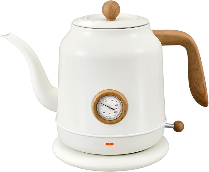1.2L Electric Gooseneck Kettle with thermometer, Tea Kettle for Boiling Water, Gooseneck Electric Kettle for Coffee & Tea