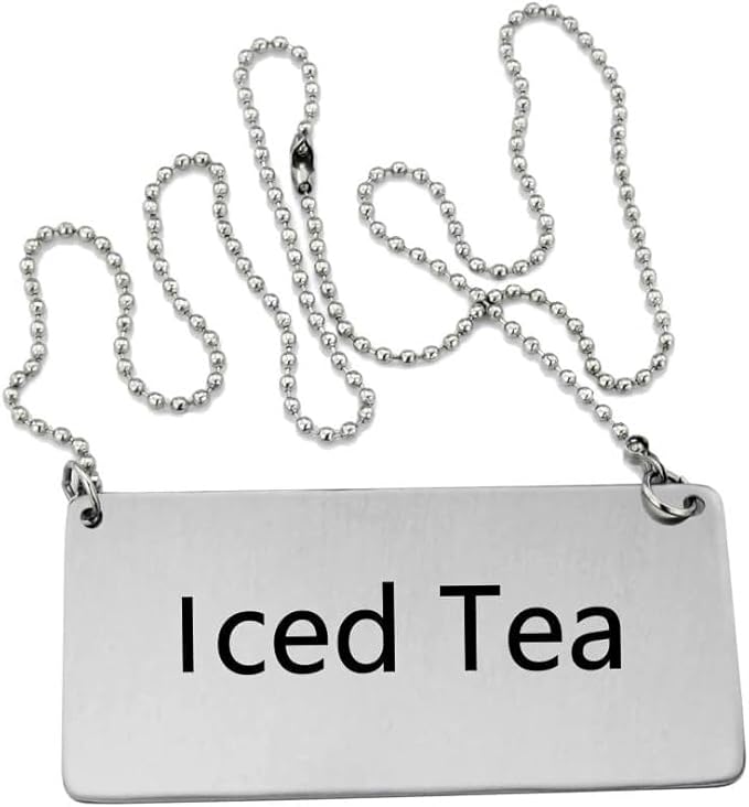New Star Foodservice 27488 ICED TEA Chain with Sign, Stainless Steel, 3.5 x 1.5-Inch, Set of 2