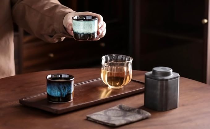 Japanese Tea Cups Set of 6 Ceramic Tea Cups, 2.5 Ounces Ceramic Cups, Matcha Cups(mixed interior&exterior)
