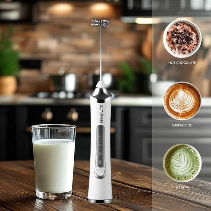 Rechargable Milk Frother, Handheld Drink Mixer with Whisk Attachment, 2025 upgraded powerfull 3 speed motor, Type C charging with charge light, with extra egg mix head (Black without Stand)