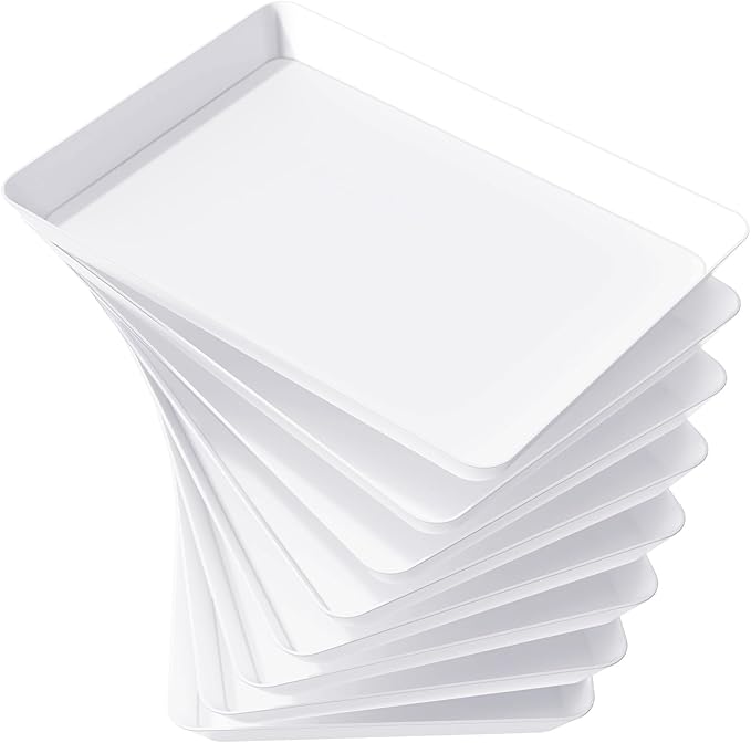Lifewit Plastic Serving Tray for Party Supplies, 8 Pcs White Trays for Serving Food, Reusable Platter for Buffet, Fruit, Charcuterie, Snack, Rectangle, Holiday Christmas Essentials, BPA Free