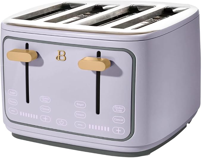 Beautiful 4-Slice Toaster by Drew Barrymore – Touch Display, Extra-Wide Slots, Bagel & Frozen Functions, Stainless Steel (Lavender)