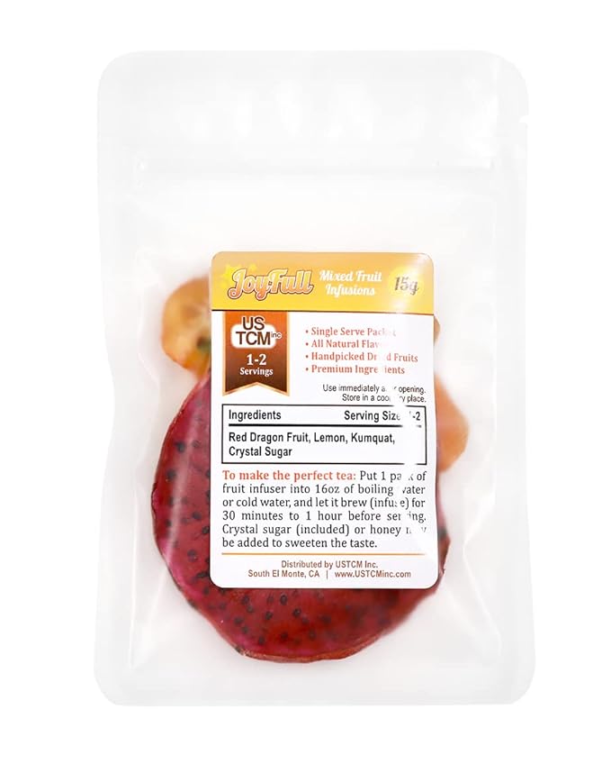 USTCM JoyFull Mixed Fruit Infusions Fruit Tea Single Pack All Natural Dried Fruits Mixed Flavors Make Perfect Tea! 15g (Red Dragon Fruit, Lemon, Kumquat, Pack of 3)