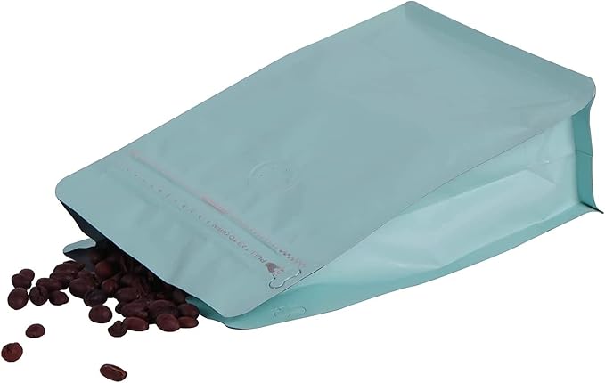 REMTAP Coffee Bags with Valve(50pcs,16oz) Tiffany Blue High Barrier Aluminumed Foil Flat Bottom Standing Coffee Beans Storage Bags,Reusable Heat Sealable Side Zipper Pouches for Home or Store