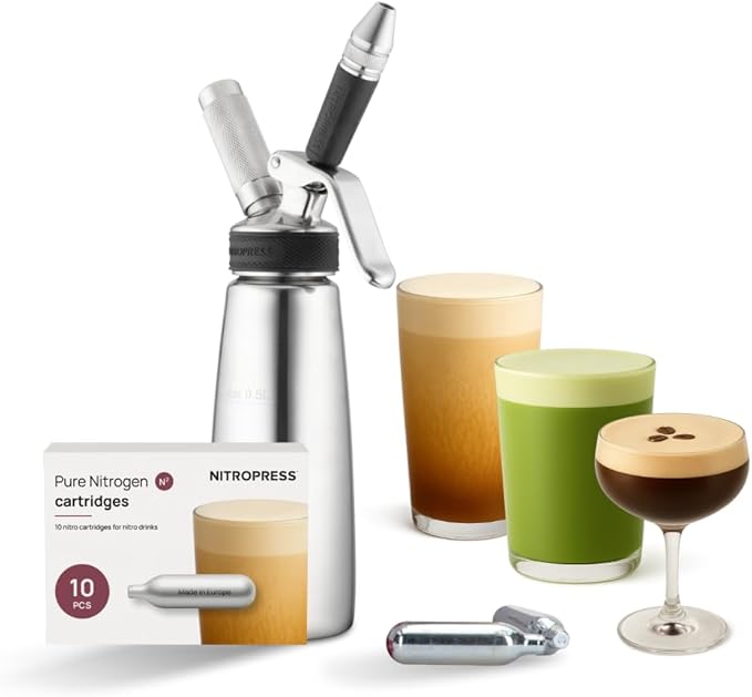 Original NitroPress - Nitro Cold Brew Coffee Maker Kit | Includes 10 Nitrogen Cartridges | Portable Infuser for Smooth Nitro Drinks, Cold Brew, Cocktails & Tea at Home or On the Go
