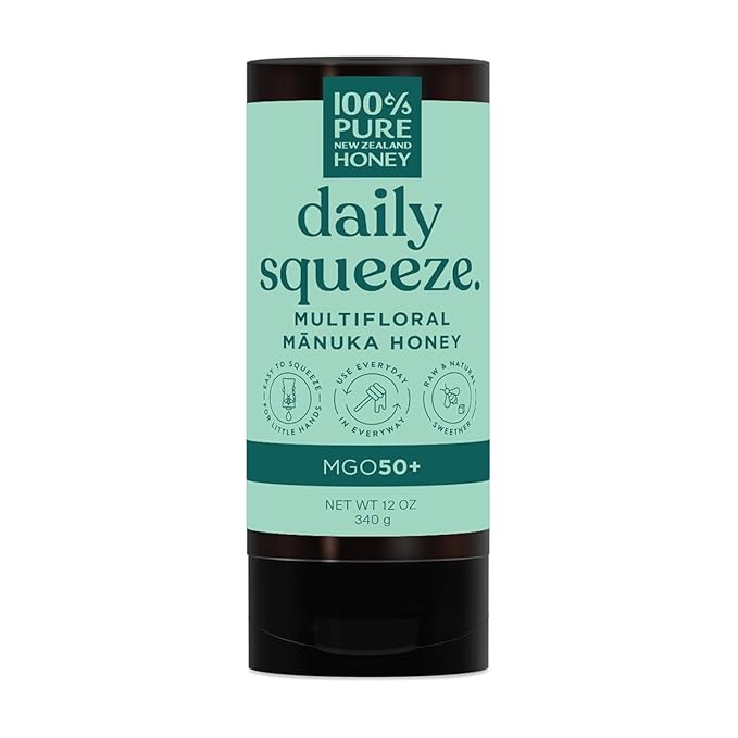 Manuka Honey New Zealand - MGO 50+ Multifloral 100% Pure New Zealand Mānuka Squeezy Honey, Raw Mānuka Honey, 12 Ounce