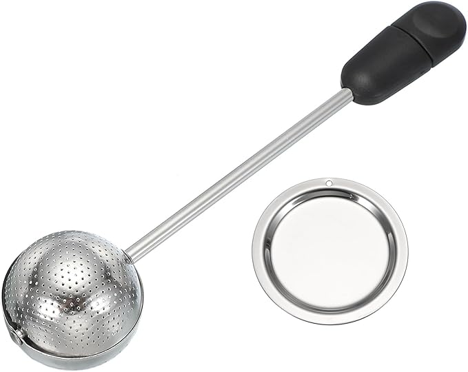 uxcell Tea Infuser for Loose Leaves, Stainless Steel Tea Infuser Filter with Round Plate, Twisting Handle Steeper Strainers for Cup and Teapot, Ball Shaped, Black