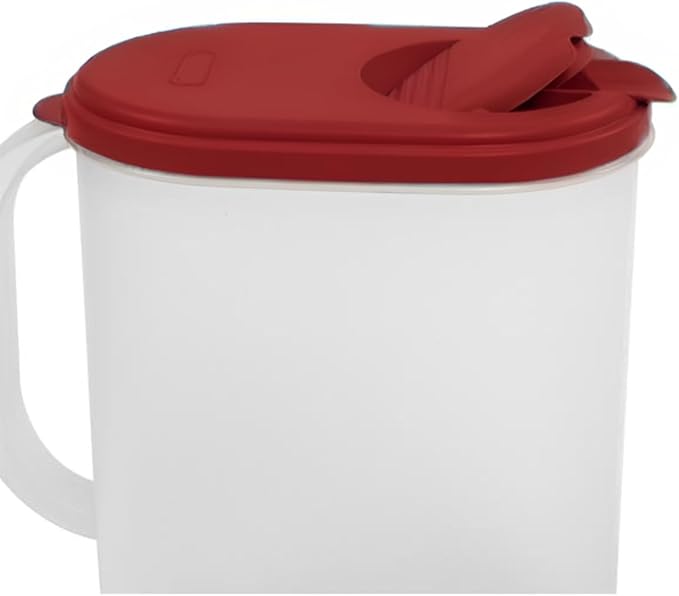 2-Pack Water Pitcher with Lid & Pivot Top Spout 1 Gallon Pitcher - Slim Design Fits Fridge Door - Freezer/Dishwasher Safe, BPA Free & Phthalate Free - Red