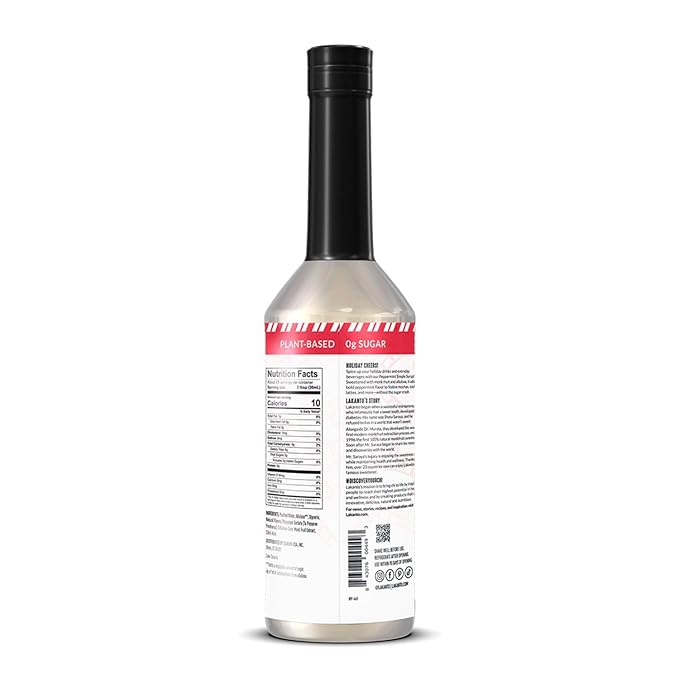 Lakanto Peppermint Simple Syrup - Perfect for Coffee, Tea, Lattes, Smoothies, Cocktails, Holiday Drinks, Baking, Monk Fruit Sweetener with Allulose Zero Sugar, Keto Diabetic Friendly (25.4 Fl Oz)