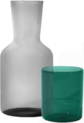 Glass Carafe and Cup Set | BPA Free, Dishwasher Safe, Durable & Lightweight | Ideal for Cold & Hot Beverages - Charcoal Gray & Pine