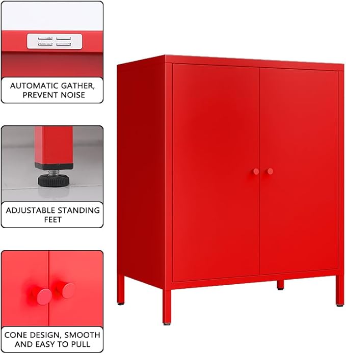 Small 2 Metal Storage Side Buffet Cabinet for Bed Room,Living Room,Entryway,Hallway,Home,Hotel,Office,Garage,Kitchen,1 Removable Shelf. (Metal Door, Red)