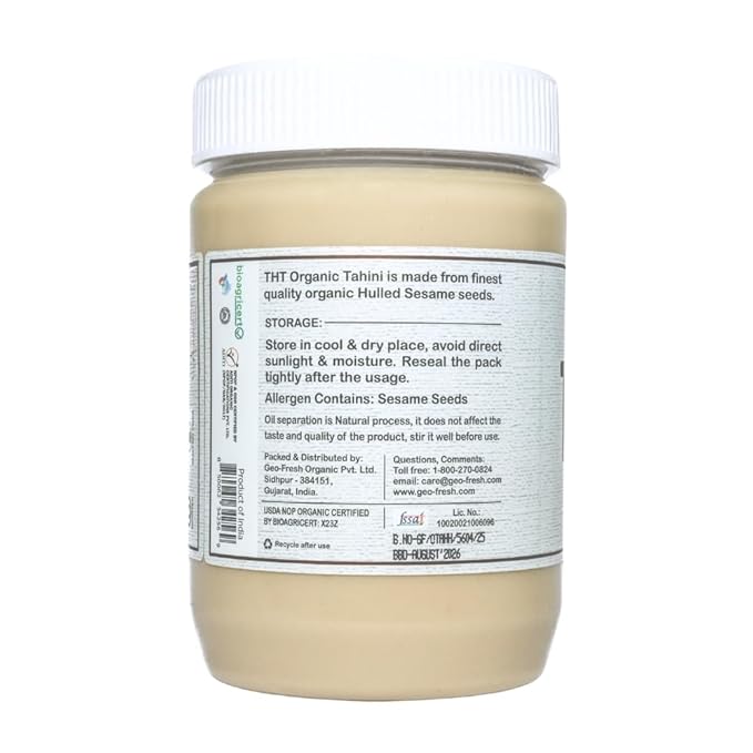 Organic Tahini Paste 16 oz (1lb) - Smooth Tahini Organic from Hulled Sesame Seeds - USDA Certified, Kosher, Gluten Free - Creamy Tahini Sauce & Sesame Paste for Cooking - The Holly Tree