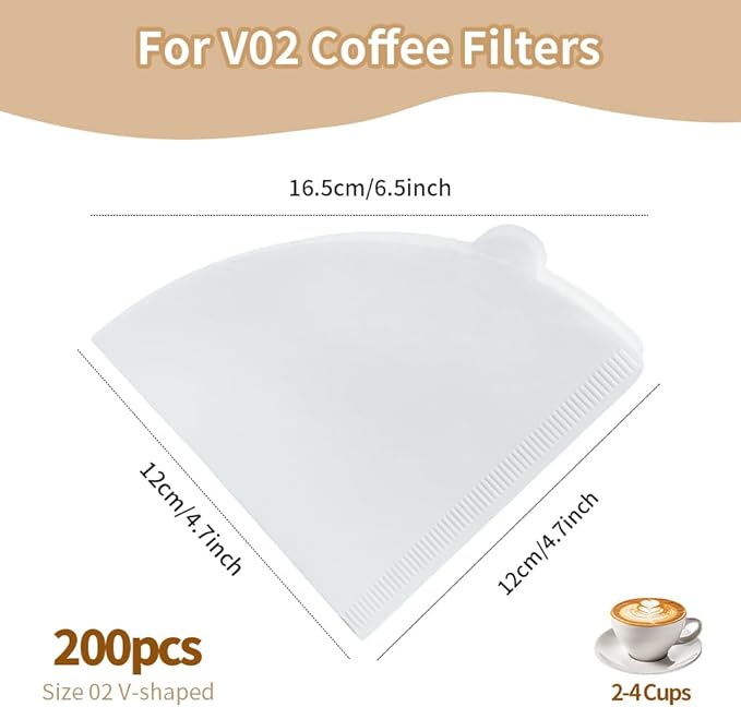 Coffee Filters, Size 02 White Cone Filters, 200 Count Disposable Natural Paper Filters 2-4 Cup for Pour Over and Drip Coffee Maker