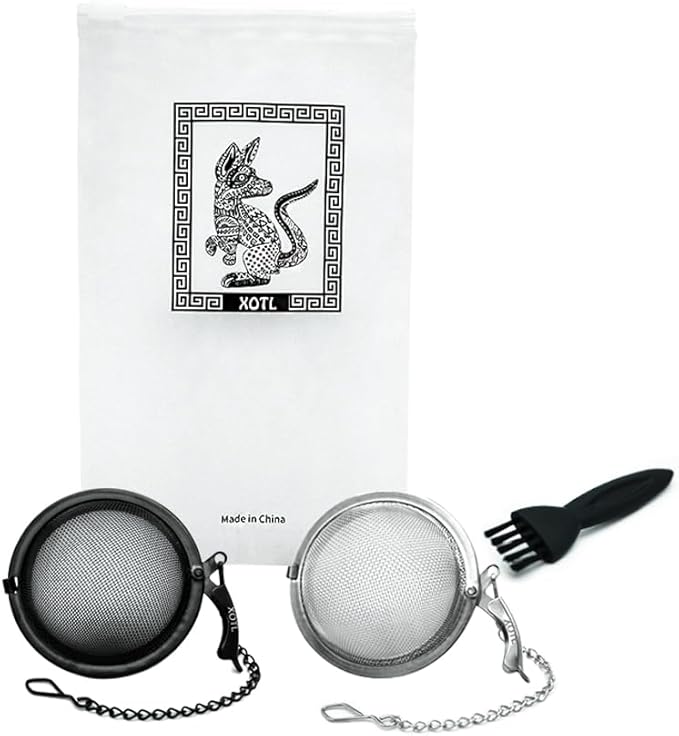 2.2 Inch Tea Ball Infuser Set – 2 PCS Stainless Steel Mesh Tea Strainers for Loose Leaf Tea, Spices, Herbs – 1 Black & 1 Silver – Reusable Steeper Filters