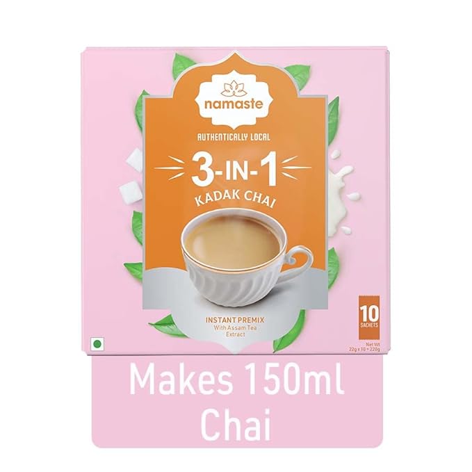 Namaste Chai Instant Kadak Chai Powder Premix | Assam Tea Powder With Milk and Sugar | Instant Tea Premix | 22g x 10 Sachets